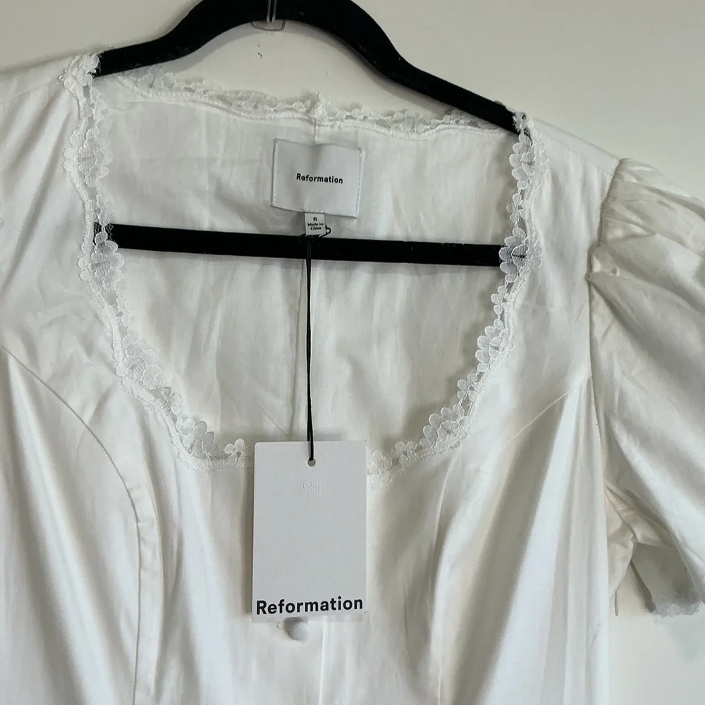 NEW Reformation Alida Midi Dress 6 Cottagecore Milkmaid Romantic Lace trim - Picture 6 of 10